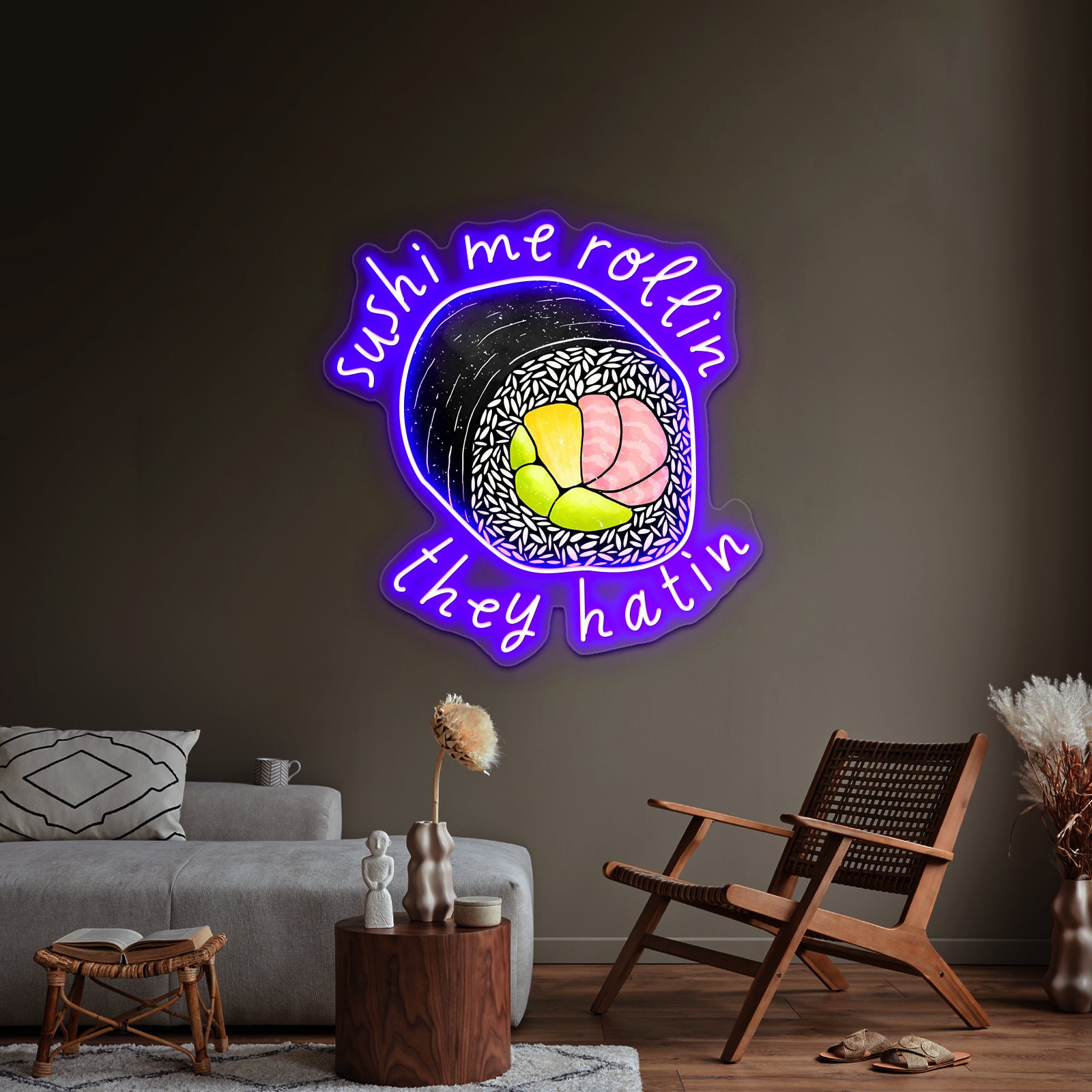 Sushi Me Rollin They Hatin Food Pun Neon Sign Artwork For Outdoor Neon Signs | Shineneon