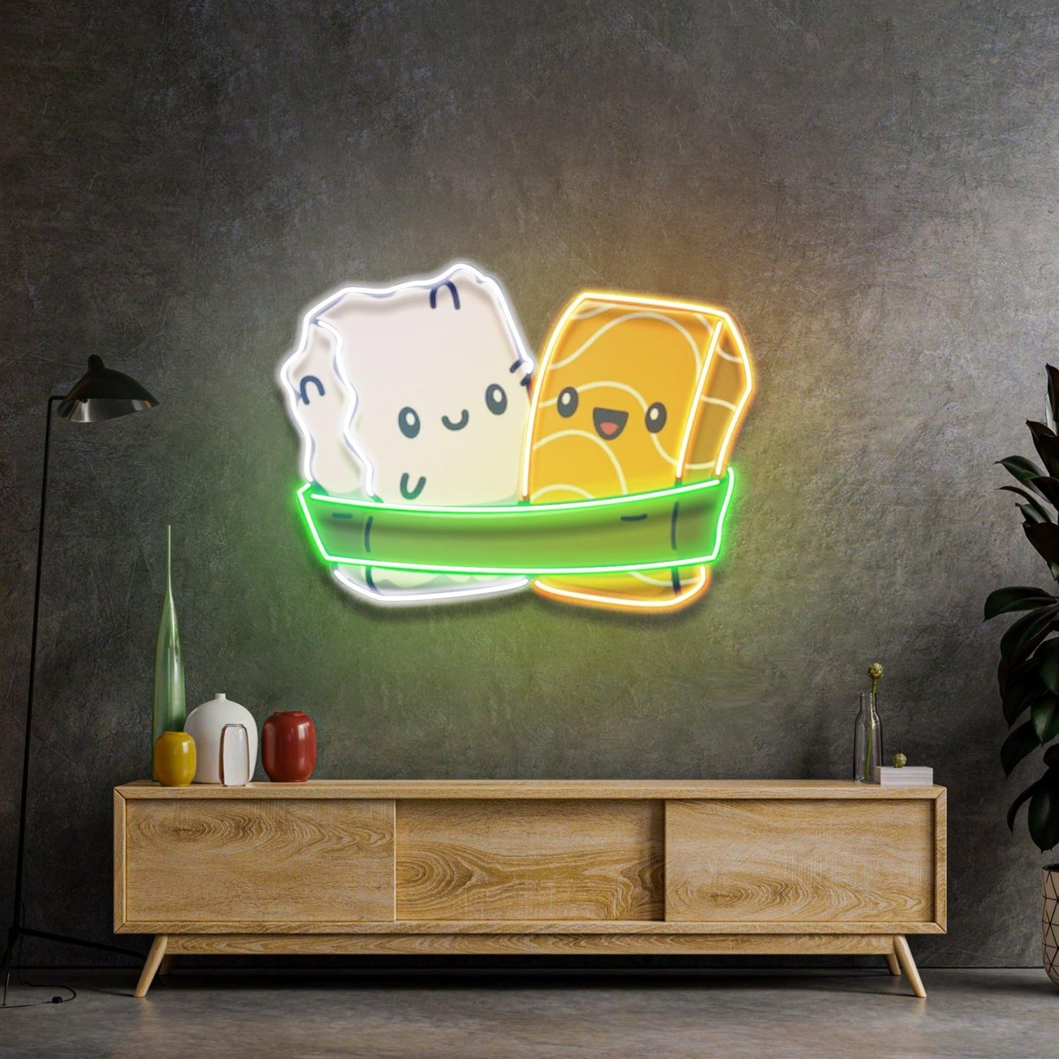 Sushi Rice Ball Cute Food Duo Uv Printed Led Neon Sign For Living Room Wall Decor | Shineneon