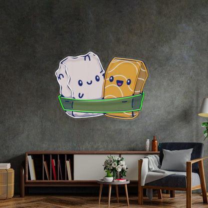 Sushi Rice Ball Cute Food Duo Uv Printed Led Neon Sign For Living Room Wall Decor | Shineneon