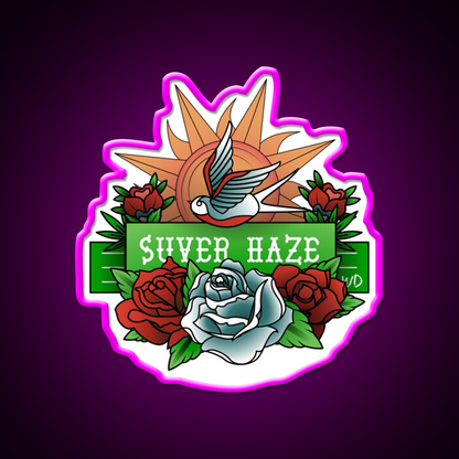 Suver Haze Hemp Inspired Green Leaf Led Neon Sign Rgb Color - Neon sign mounted on wall in room