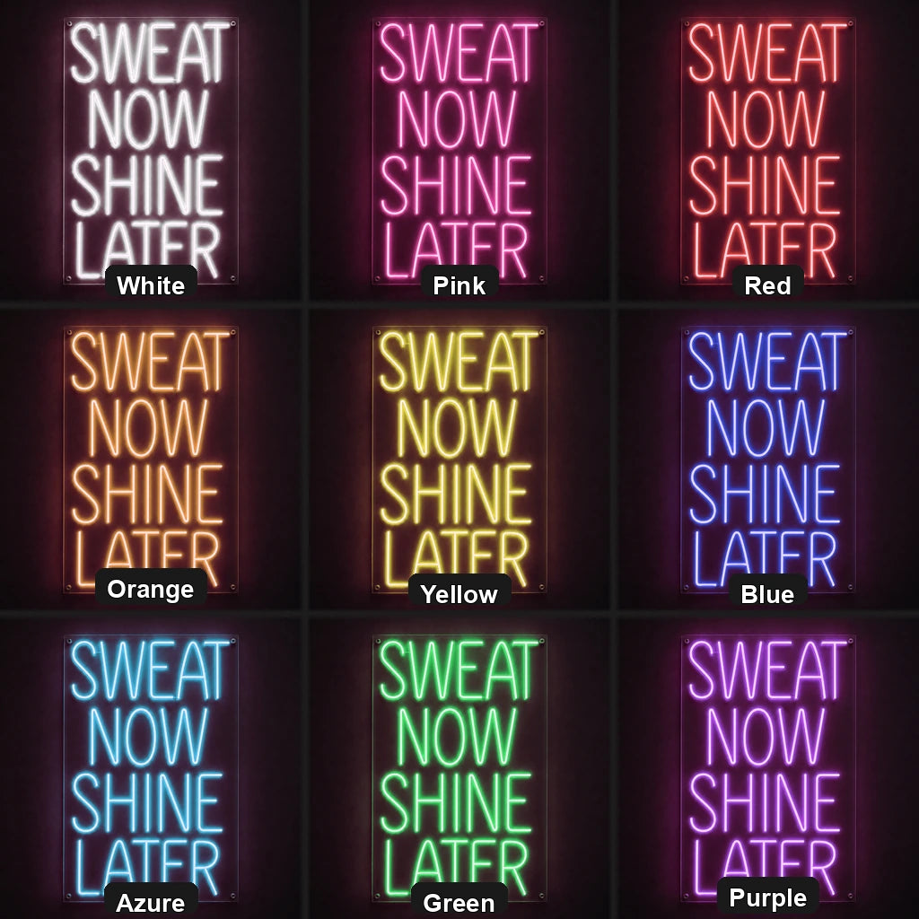 Sweat Now Shine Later LED Neon Sign Garage Man Cave Neon Sign color grid