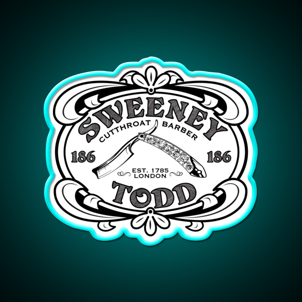 Sweeney Todd Cut Throat Barber Shop Haircut Led Neon Sign - Size and dimension reference