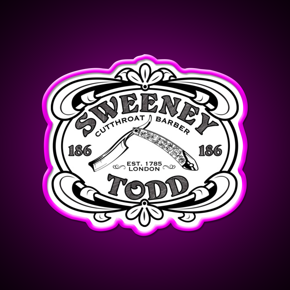 Sweeney Todd Cut Throat Barber Shop Haircut Led Neon Sign - Neon sign mounted on wall in room