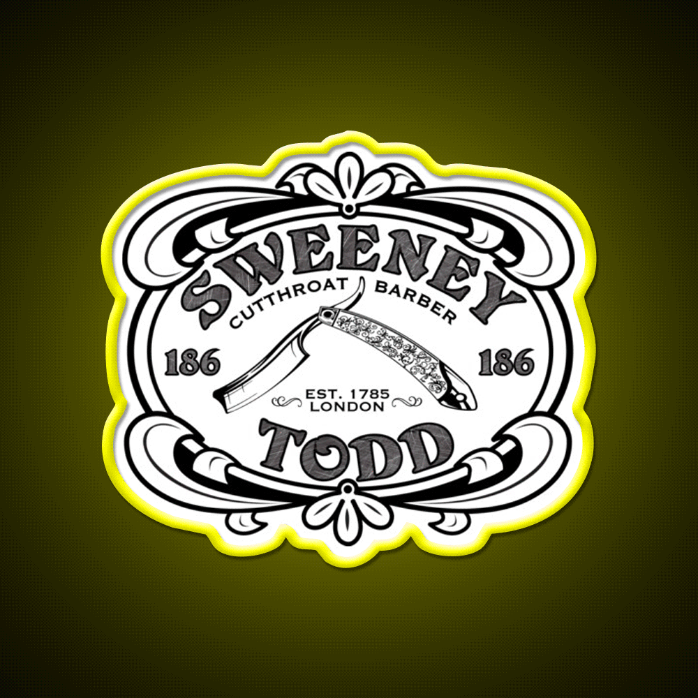 Sweeney Todd Cut Throat Barber Shop Haircut Led Neon Sign - Custom LED neon sign front view