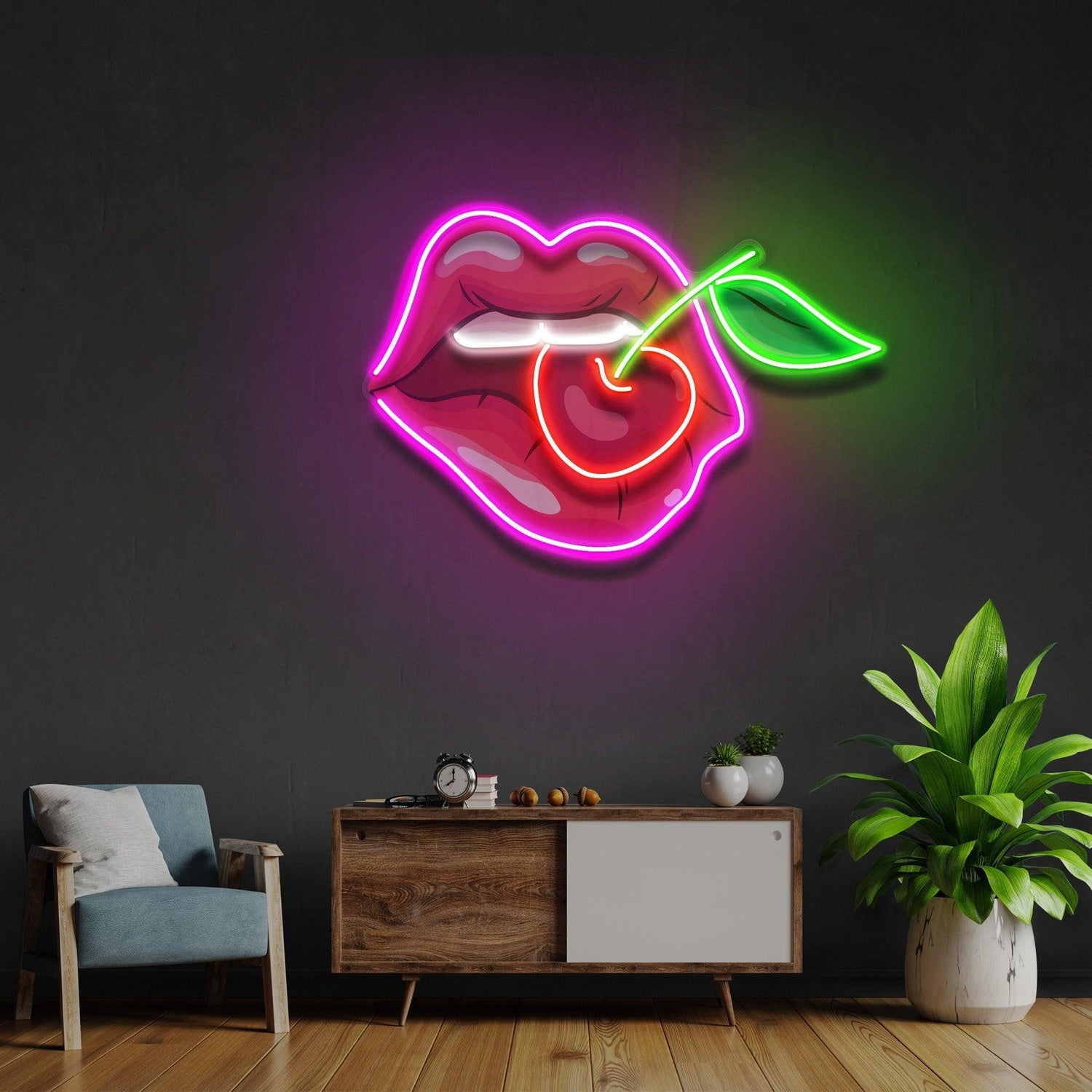 Sweet Cherry In Lips Uv Printed Led Neon Sign For Home Bar Decor | Shineneon