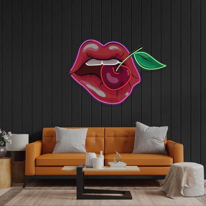 Sweet Cherry In Lips Uv Printed Led Neon Sign For Home Bar Decor | Shineneon