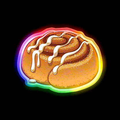 Sweet Cinnamon Roll With A Drizzle Of Icing Sugar Snack Food Led Neon Sign Rgb Color - LED neon sign close-up detail