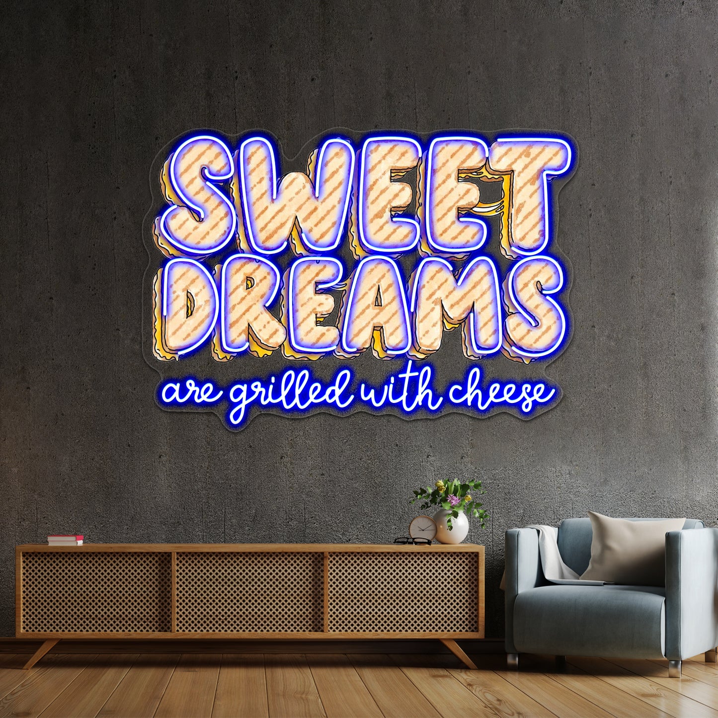 Sweet Dreams Are Grilled With Cheese Food Pun Neon Sign Artwork For Anime Neon Sign