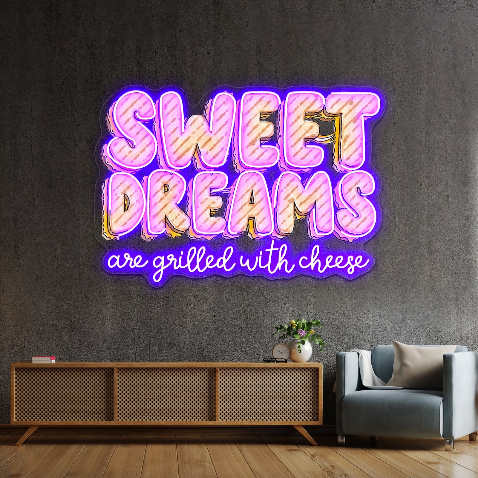 Sweet Dreams Are Grilled With Cheese Food Pun Neon Sign Artwork For Anime Neon Sign | Shineneon