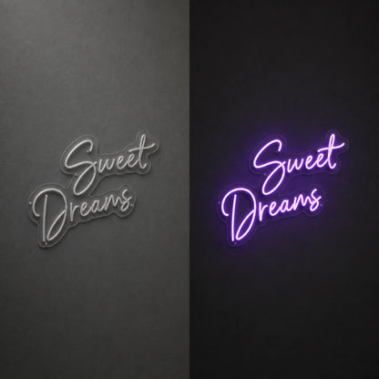 Sweet Dreams LED Neon Sign Garage Man Cave Neon Sign day and night comparison