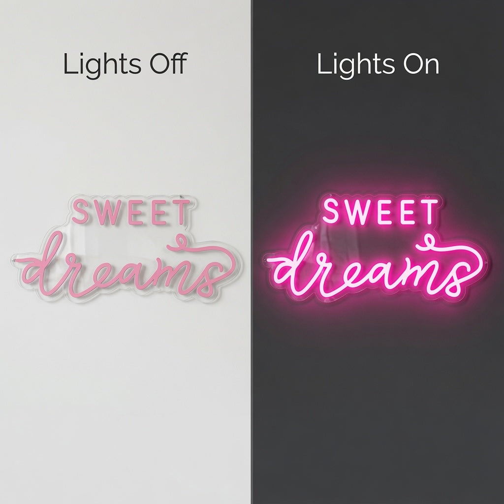 Sweet Dreams LED Neon Sign Wall Neon Sign - 06 Day Night Comparison
