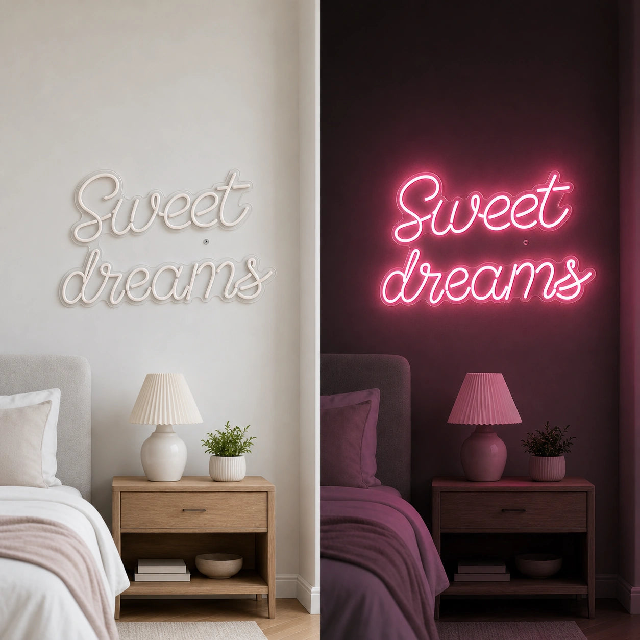Sweet Dreams Wall Decor LED Neon Sign Garage Man Cave Neon Sign day and night comparison