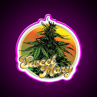 Sweet Mary Hemp Inspired Green Leaf Led Neon Sign Rgb Color - Neon sign mounted on wall in room