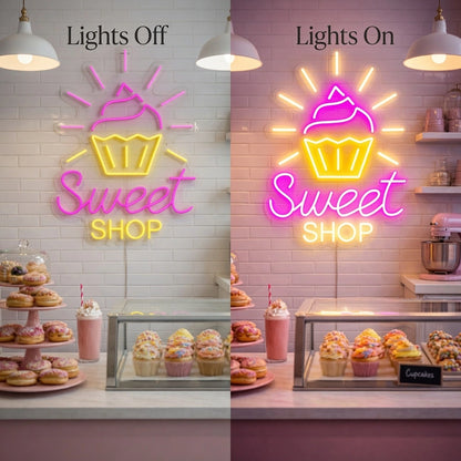 Sweet Shop LED Neon Sign - 06 Day Night Comparison