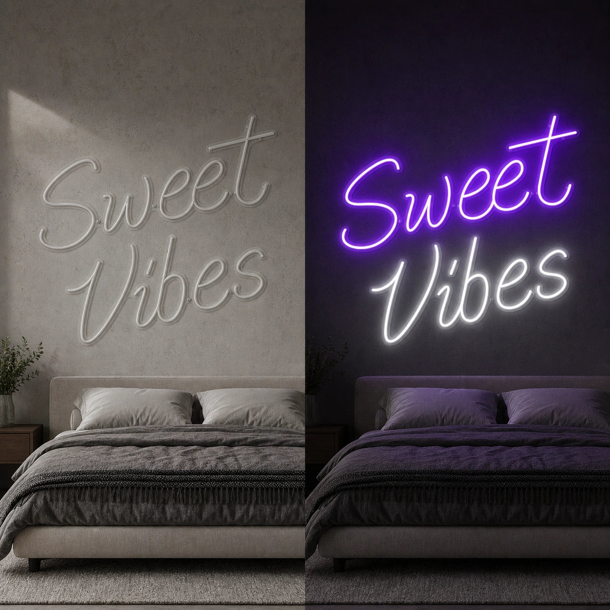Sweet Vibes LED Neon Sign Garage Man Cave Neon Sign day and night comparison