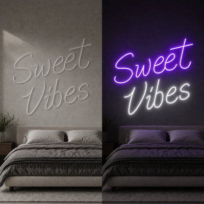 Sweet Vibes LED Neon Sign Garage Man Cave Neon Sign day and night comparison