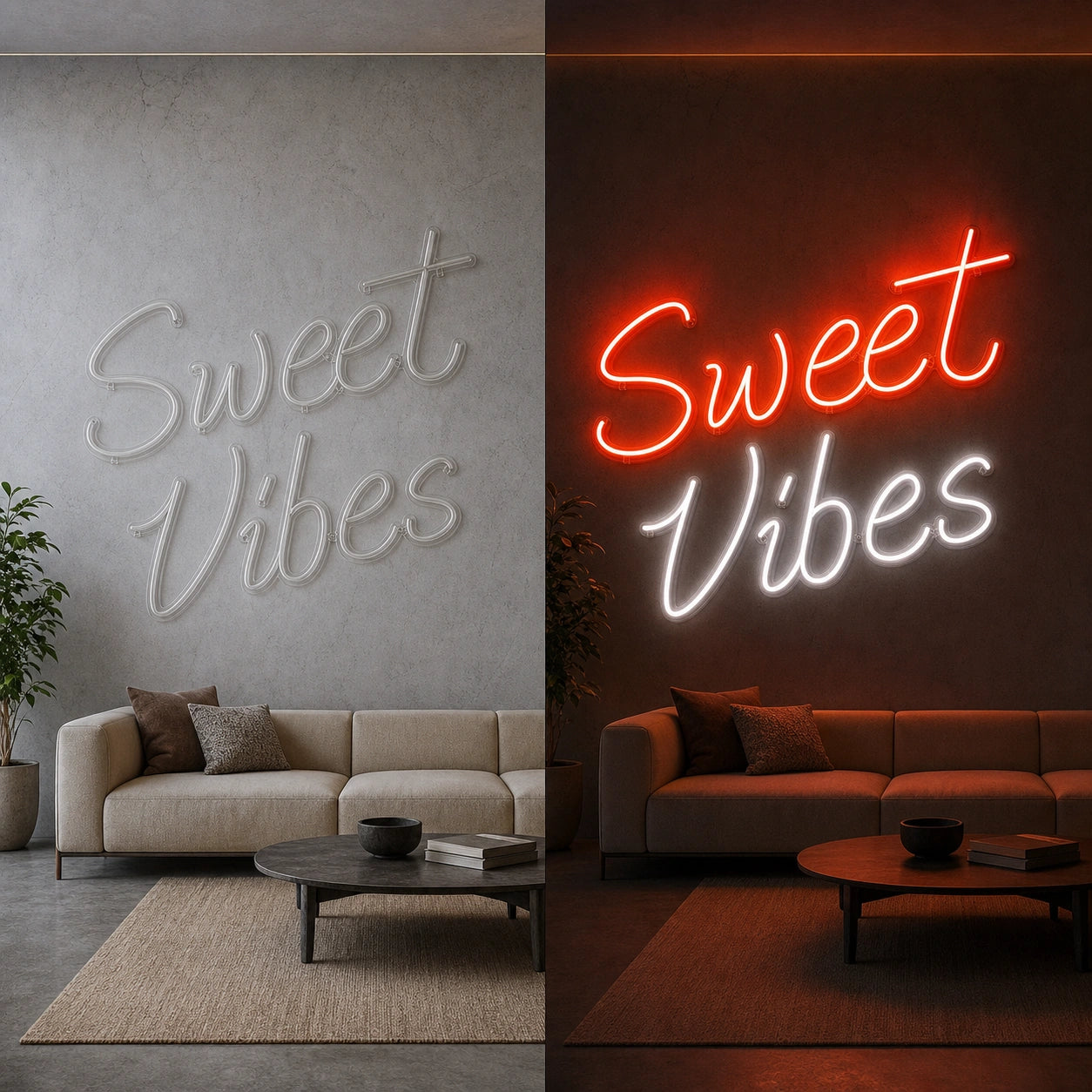 Sweet Vibes Wall Decor LED Neon Sign Garage Man Cave Neon Sign day and night comparison