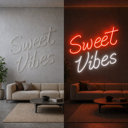 Sweet Vibes Wall Decor LED Neon Sign Garage Man Cave Neon Sign day and night comparison