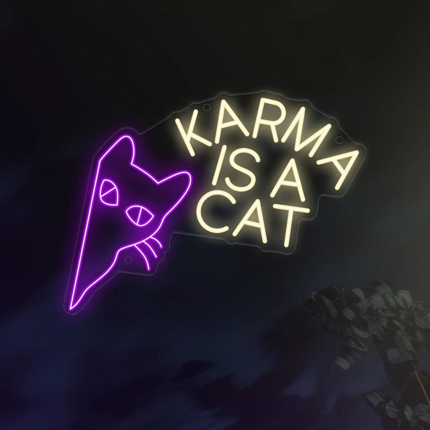 Swift Karma Glow Purple-Yellow Cat Text Led Neon Sign For Trendy Indoor Decor | Shineneon