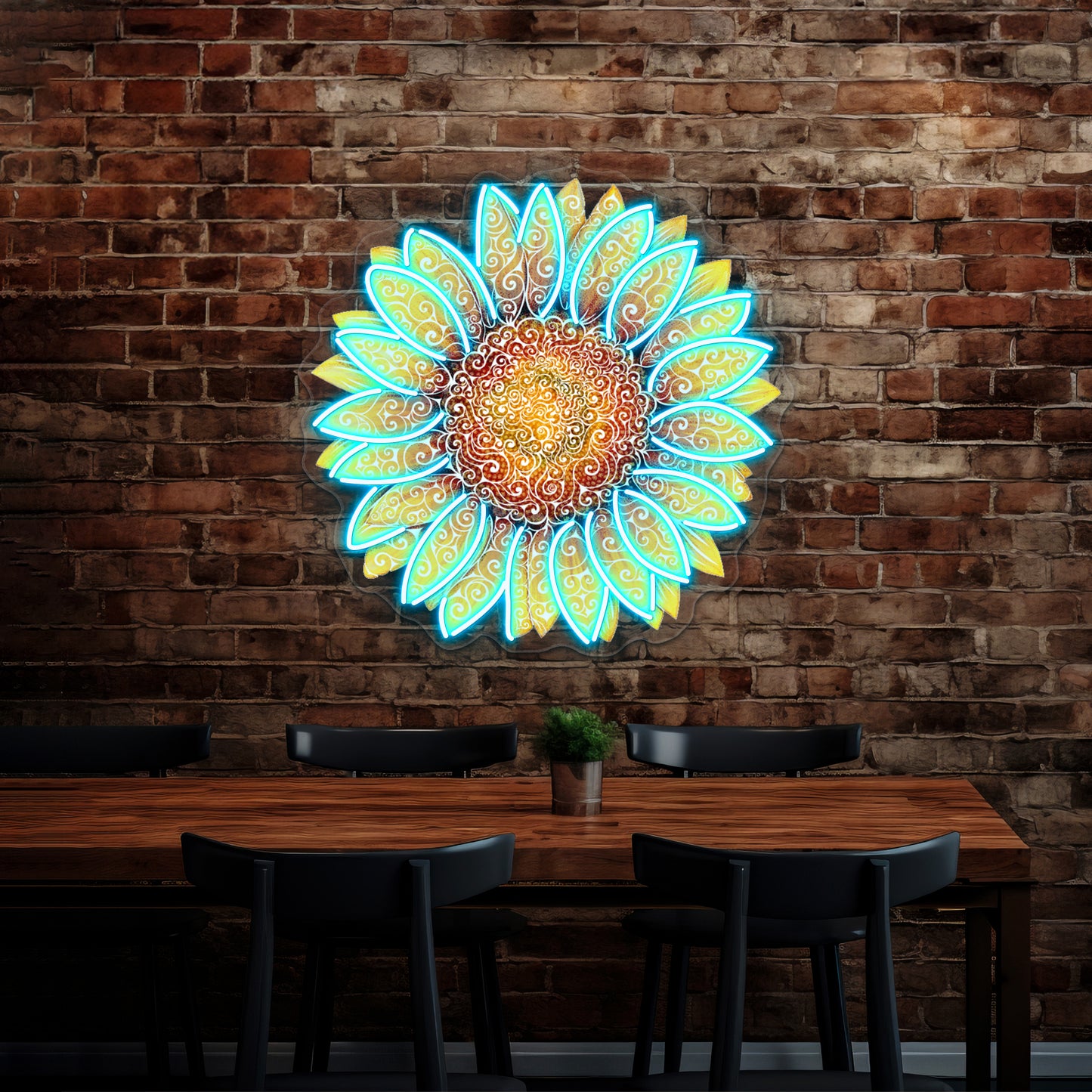 Swirly Sunflower Wall Artwork Neon Signs