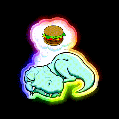 T Rex Dreaming Burger Lover Fast Food Led Neon Sign For Burger Place Rgb Color - LED neon sign close-up detail