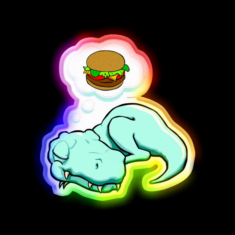 T Rex Dreaming Burger Lover Fast Food Led Neon Sign For Burger Place Rgb Color - LED neon sign close-up detail