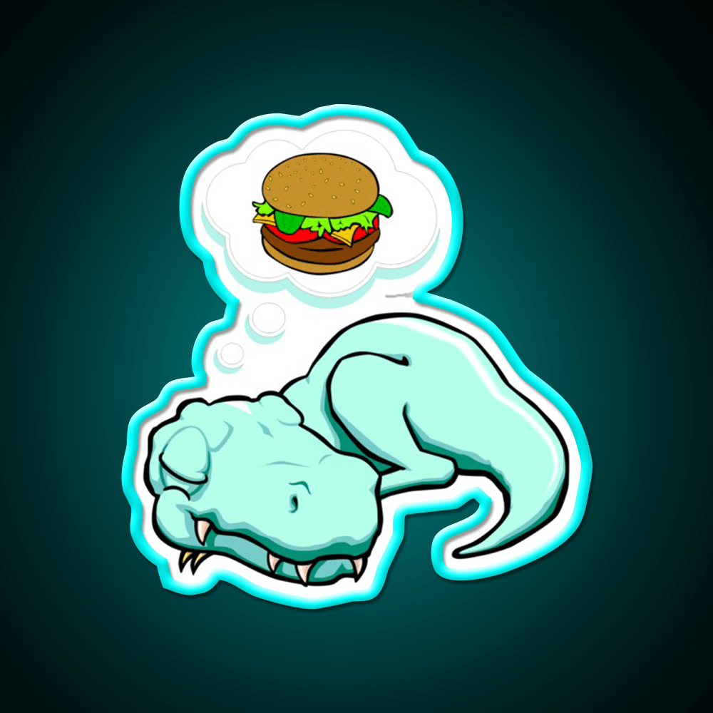 T Rex Dreaming Burger Lover Fast Food Led Neon Sign For Burger Place Rgb Color - Shineneon