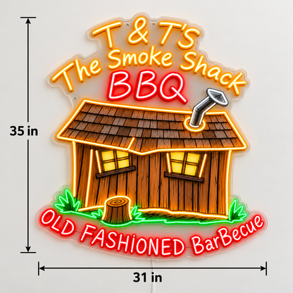 T&T'S Smoke Shack Bbq Custom LED Neon Sign | 1404ca315bed94372815b7bf608a4bb07455664535e3d9245d72c6717906f8f9 | dimensions