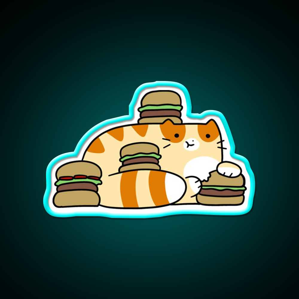 Tabby Cat Eating Burgers Fast Food Led Neon Sign For Burger Place Rgb Color
