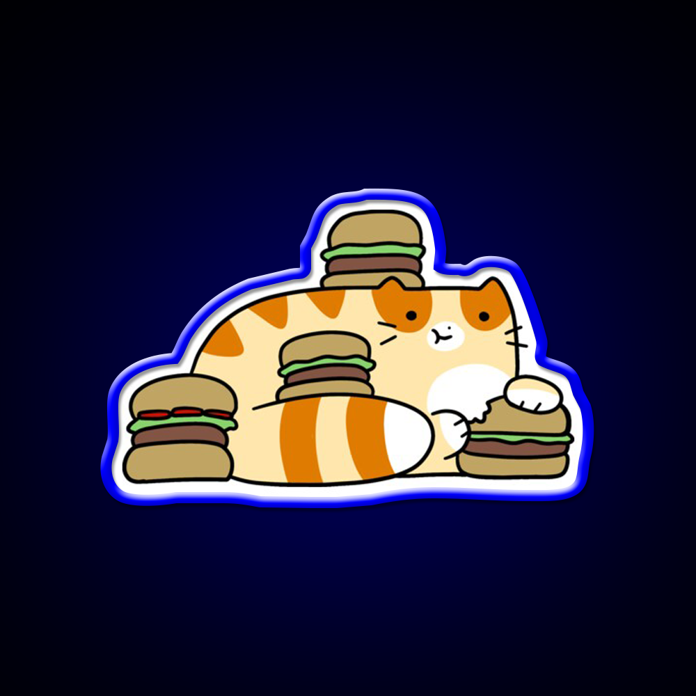 Tabby Cat Eating Burgers Fast Food Led Neon Sign For Burger Place Rgb Color