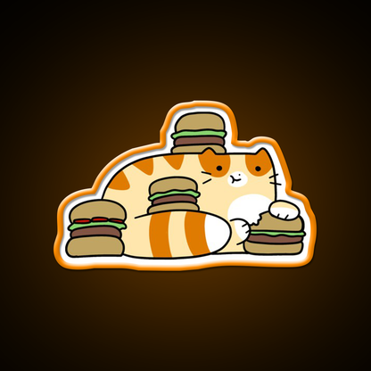 Tabby Cat Eating Burgers Fast Food Led Neon Sign For Burger Place Rgb Color