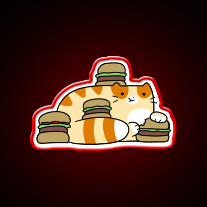 Tabby Cat Eating Burgers Fast Food Led Neon Sign For Burger Place Rgb Color