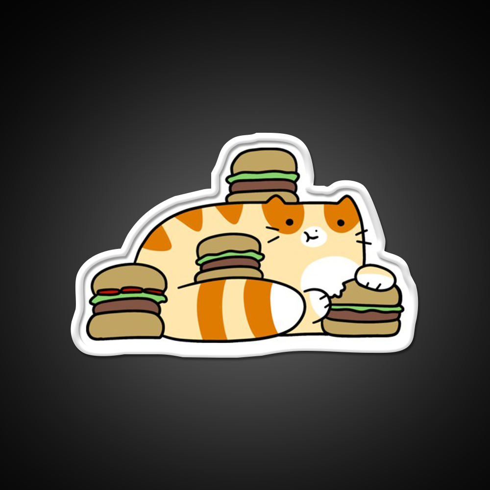 Tabby Cat Eating Burgers Fast Food Led Neon Sign For Burger Place Rgb Color
