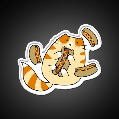 Tabby Cat Eating Hotdogs Fast Food Led Neon Sign For Burger Place Rgb Color - Shineneon