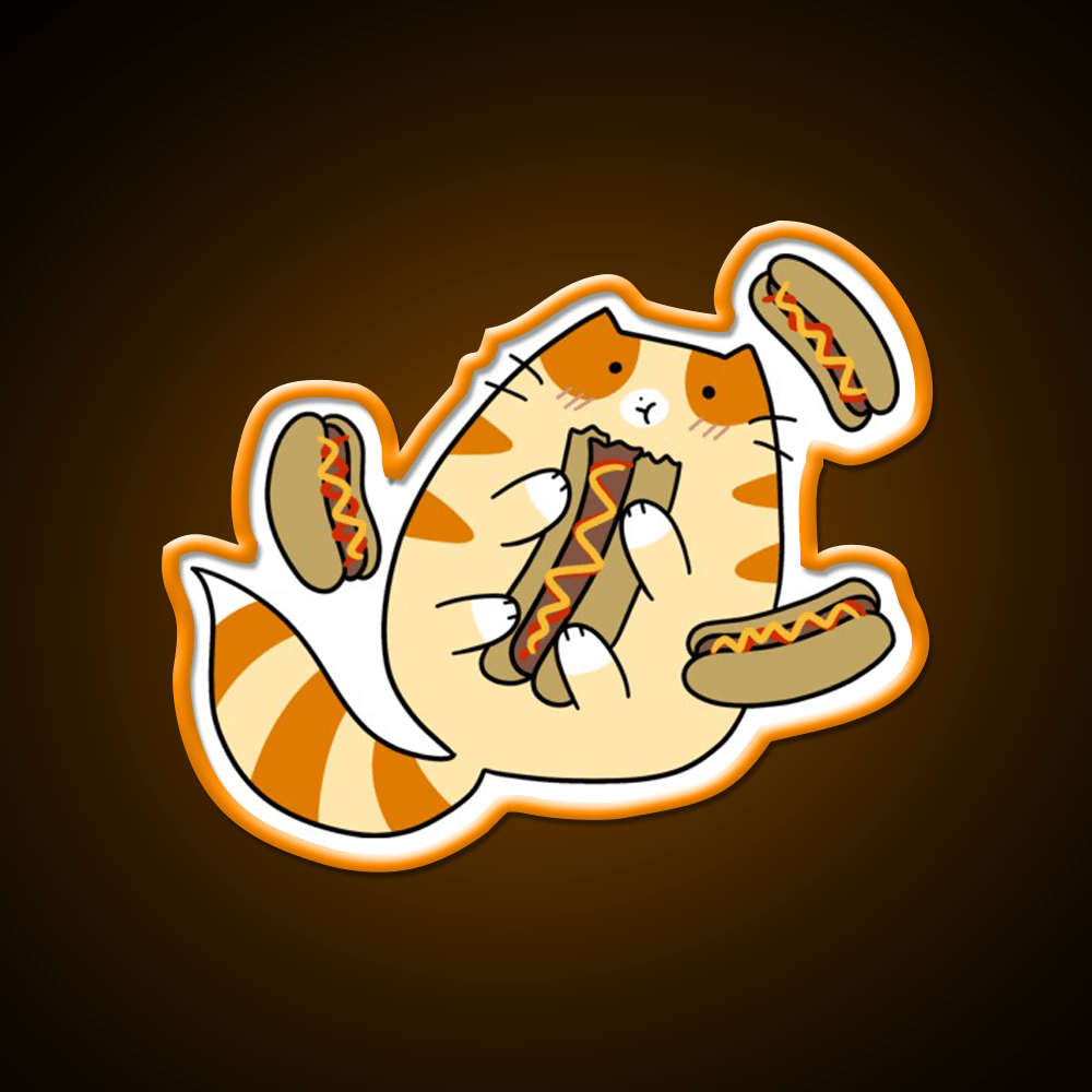 Tabby Cat Eating Hotdogs Fast Food Led Neon Sign For Burger Place Rgb Color - Shineneon