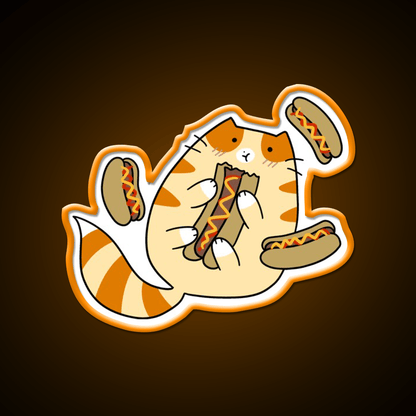 Tabby Cat Eating Hotdogs Fast Food Led Neon Sign For Burger Place Rgb Color - Shineneon