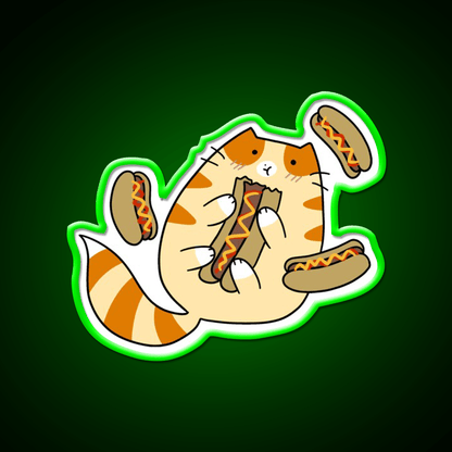 Tabby Cat Eating Hotdogs Fast Food Led Neon Sign For Burger Place Rgb Color - Shineneon