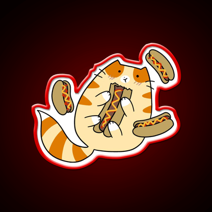 Tabby Cat Eating Hotdogs Fast Food Led Neon Sign For Burger Place Rgb Color - Shineneon