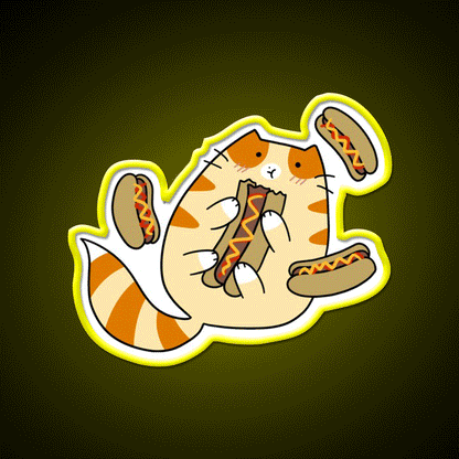 Tabby Cat Eating Hotdogs Fast Food Led Neon Sign For Burger Place Rgb Color - Custom LED neon sign front view