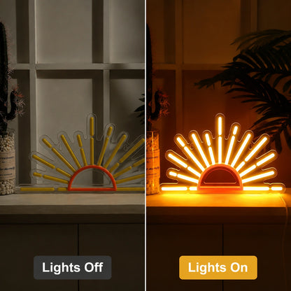 Tabletop Sunburst Neon Sign LED Neon Sign day and night comparison