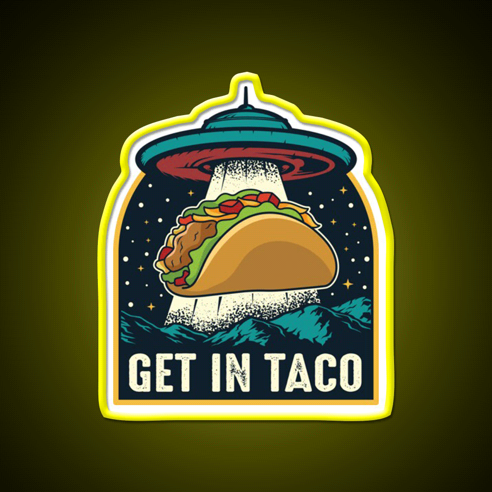 Taco Abduction Taco Led Neon Sign Mexican Food Sign Rgb Color - Custom LED neon sign front view