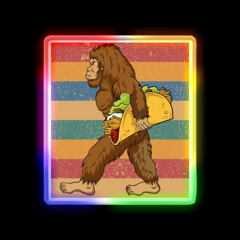 Taco Bigfoot Sasquatch Tacos Lover Taco Led Neon Sign Rgb Color - LED neon sign close-up detail