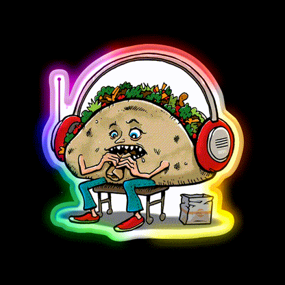 Taco Eating A Burrito Taco Led Neon Sign Mexican Food Sign Rgb Color - LED neon sign close-up detail