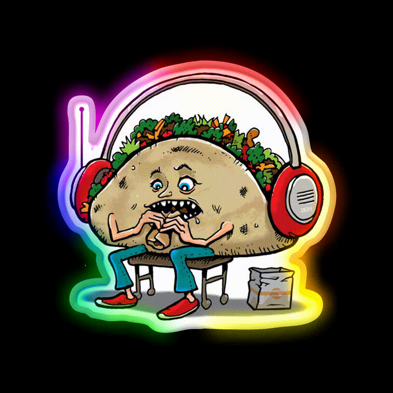 Taco Eating A Burrito Taco Led Neon Sign Mexican Food Sign Rgb Color - LED neon sign close-up detail