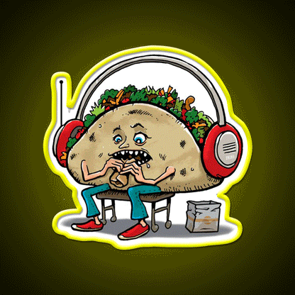 Taco Eating A Burrito Taco Led Neon Sign Mexican Food Sign Rgb Color - Custom LED neon sign front view