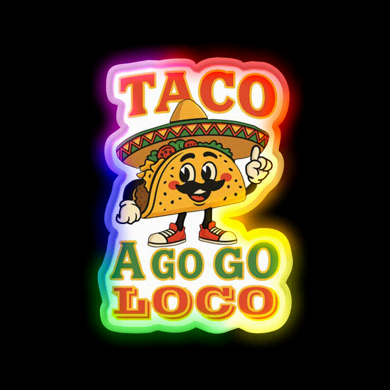 Taco Go Go Loco Taco Led Neon Sign Mexican Food Sign Rgb Color - LED neon sign close-up detail