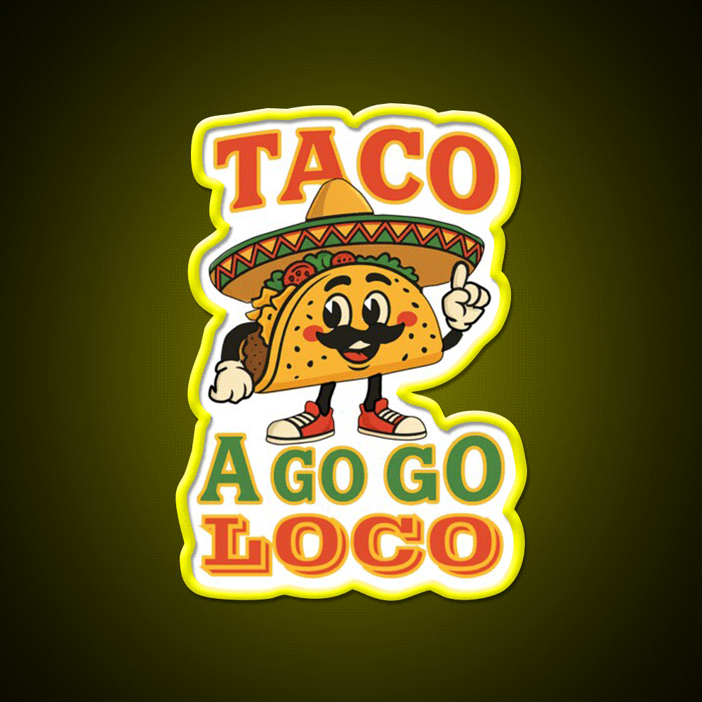 Taco Go Go Loco Taco Led Neon Sign Mexican Food Sign Rgb Color - Custom LED neon sign front view