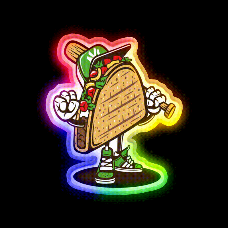 Taco Led Neon Sign Mexican Food Sign Taco Fan Rgb Color - LED neon sign close-up detail