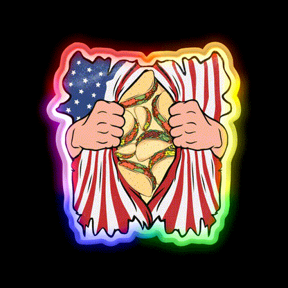 Taco Lover 4Th Of July Usa Flag Mexican Taco Led Neon Sign Rgb Color - LED neon sign close-up detail