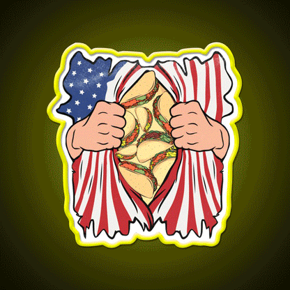 Taco Lover 4Th Of July Usa Flag Mexican Taco Led Neon Sign Rgb Color - Custom LED neon sign front view